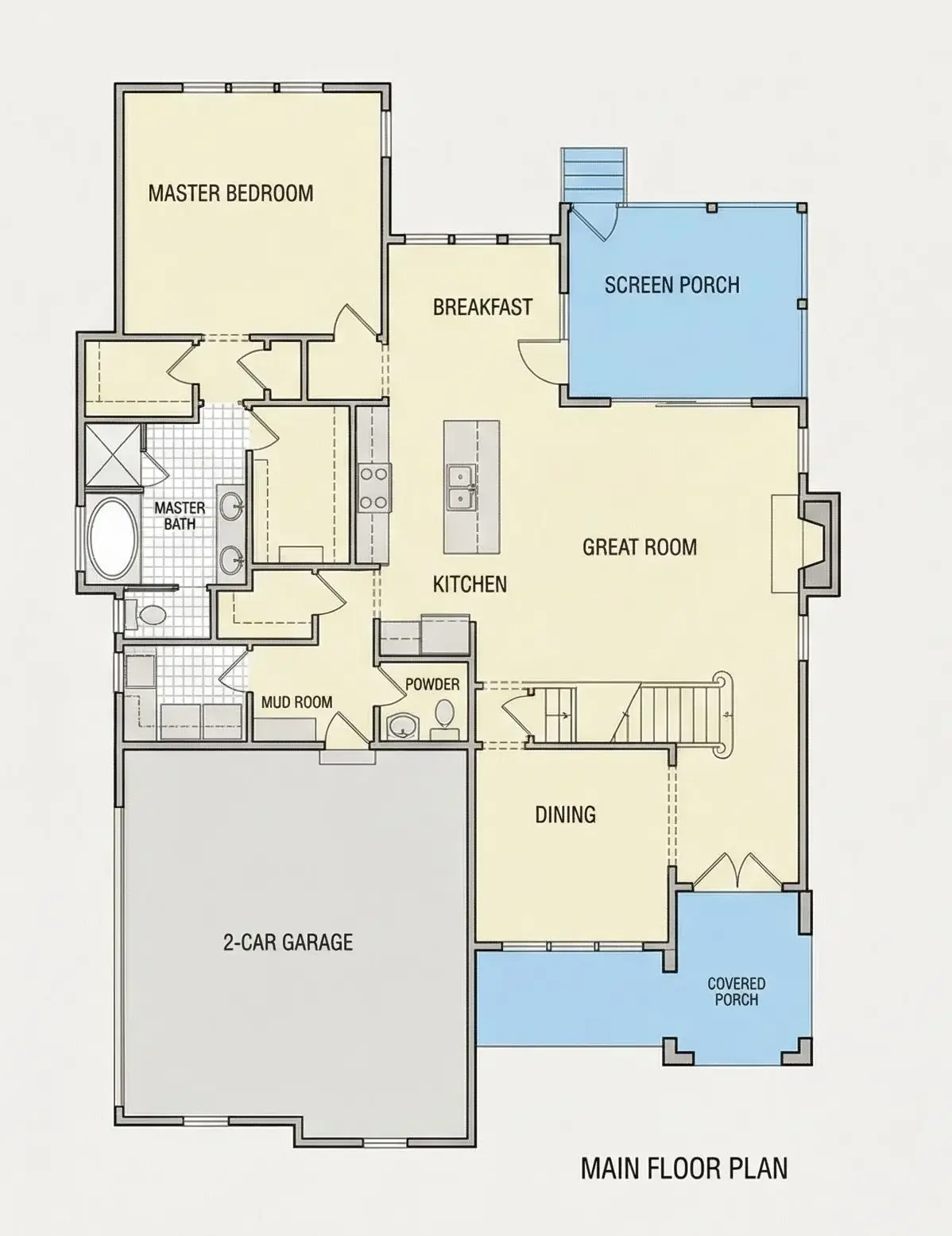 Parter 18 – Proiect de casa cu etaj 318 m²: 5 Dormitoare, 4 Bai, Bucatarie deschisa, Garaj — 70890R