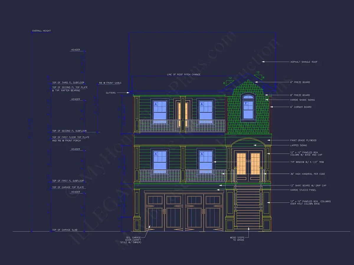 Fațade 20 – Proiect de casa cu 2 etaje 372 m²: 3 Dormitoare, 5 Bai, Bucatarie deschisa, Garaj — 58990R