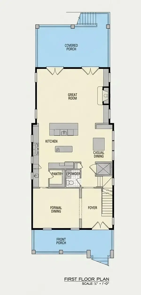 Parter 25 – Proiect de casa cu 2 etaje 372 m²: 3 Dormitoare, 5 Bai, Bucatarie deschisa, Garaj — 58990R