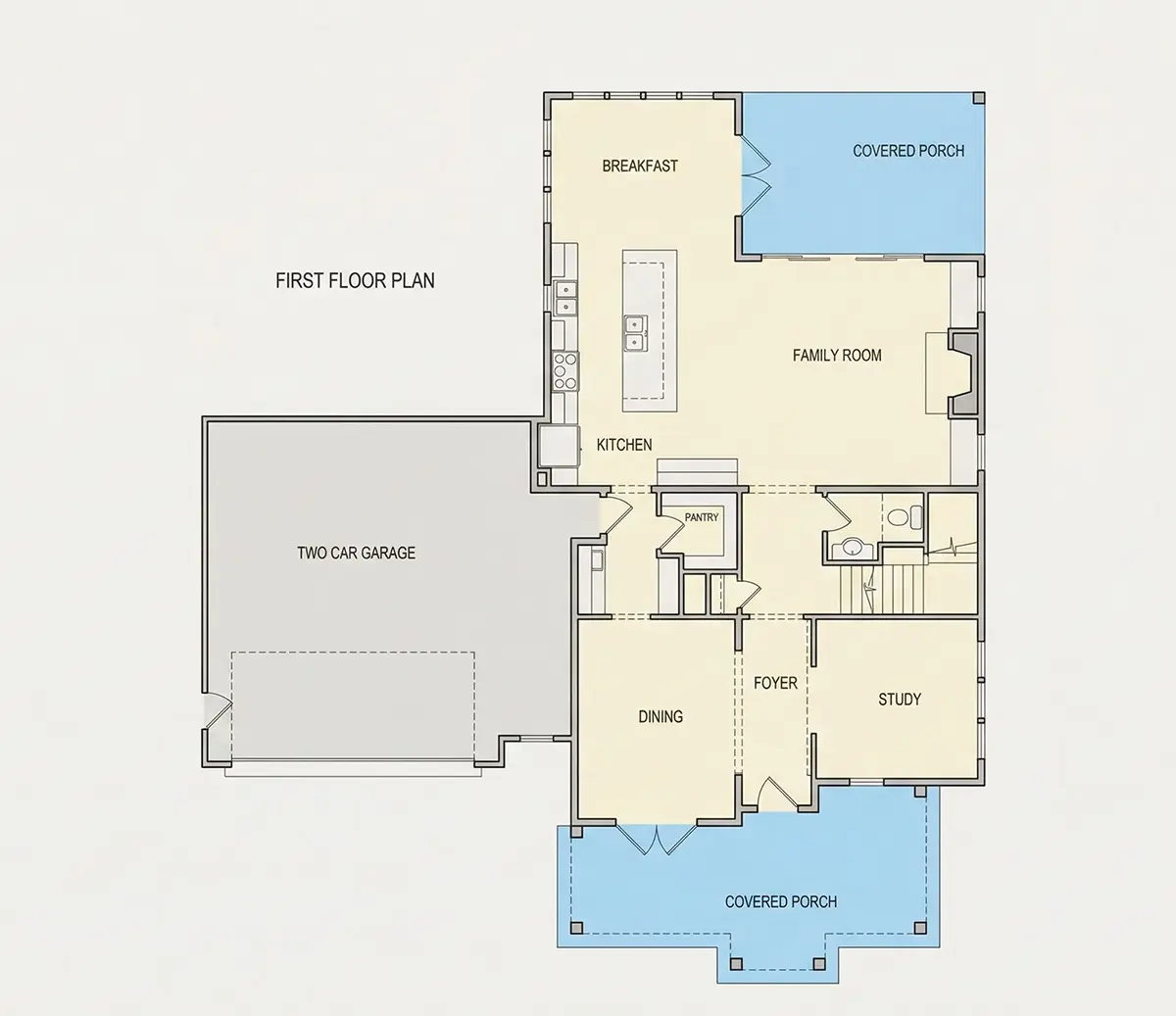 Parter 22 – Proiect de casa cu etaj 293 m²: 3 Dormitoare, Birou, 4 Bai, Bucatarie deschisa, Garaj — 21252R
