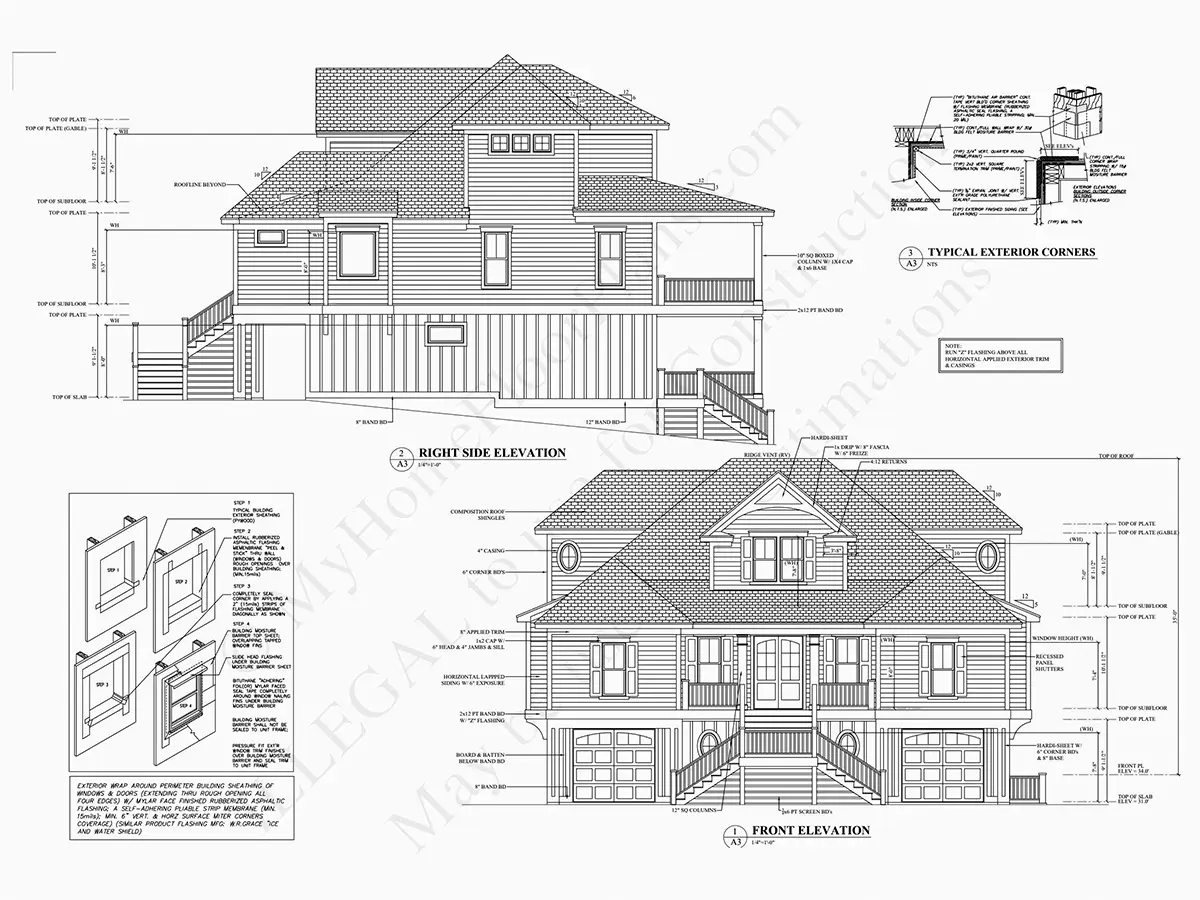 Fațade 6 – Proiect de casa cu 2 etaje 434 m²: 4 Dormitoare, Birou, 4 Bai, Bucatarie deschisa, Garaj — 92833R