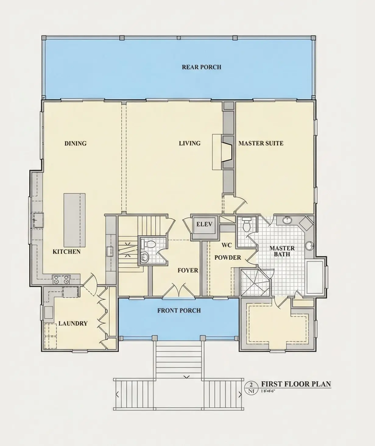 Parter 9 – Proiect de casa cu 2 etaje 434 m²: 4 Dormitoare, Birou, 4 Bai, Bucatarie deschisa, Garaj — 92833R