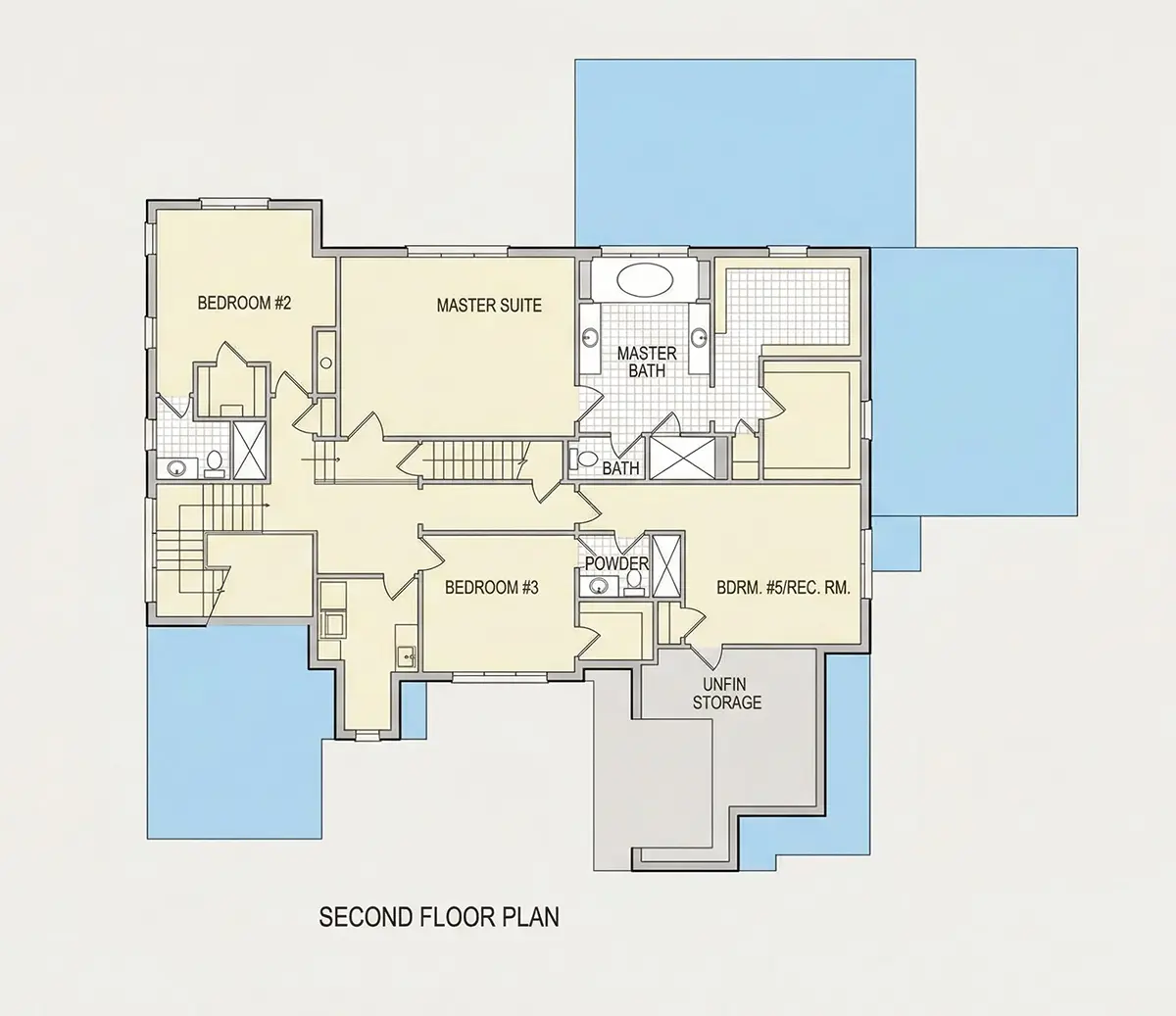 Etaj 1 26 – Proiect de casa cu etaj + demisol 599 m²: 6 Dormitoare, Birou, 8 Bai, Bucatarie deschisa, Garaj — 36963R