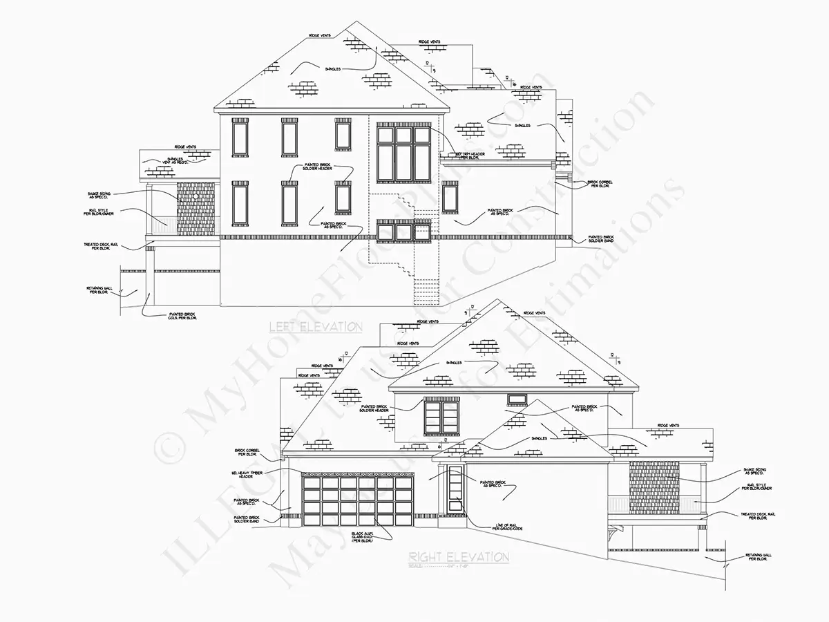 Fațade 23 – Proiect de casa cu etaj + demisol 599 m²: 6 Dormitoare, Birou, 8 Bai, Bucatarie deschisa, Garaj — 36963R