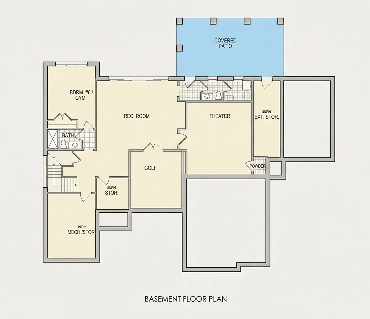 Subsol 24 – Proiect de casa cu etaj + demisol 599 m²: 6 Dormitoare, Birou, 8 Bai, Bucatarie deschisa, Garaj — 36963R