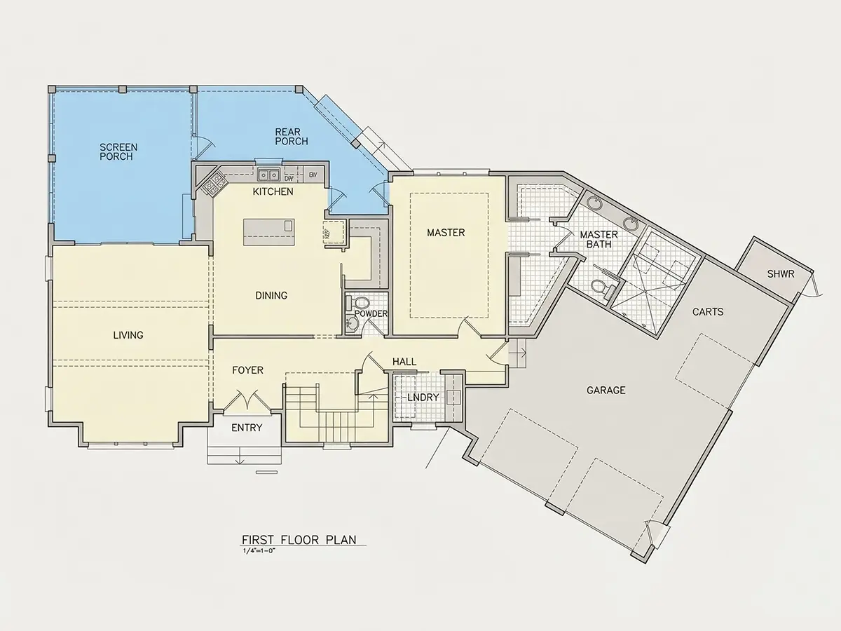 Parter 8 – Proiect de casa Mai mult 377 m²: 3 Dormitoare, 4 Bai, Garaj — 81823R