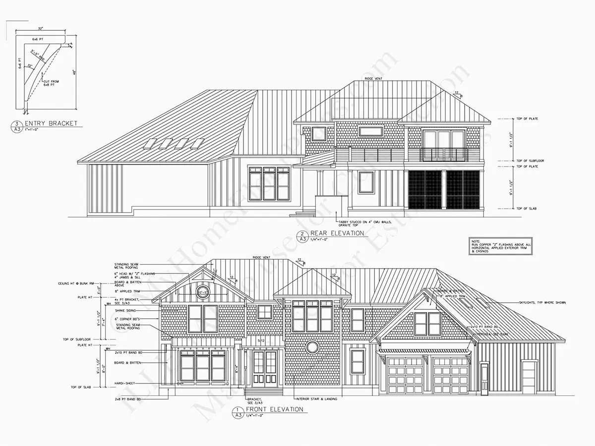 Fațade 6 – Proiect de casa Mai mult 377 m²: 3 Dormitoare, 4 Bai, Garaj — 81823R