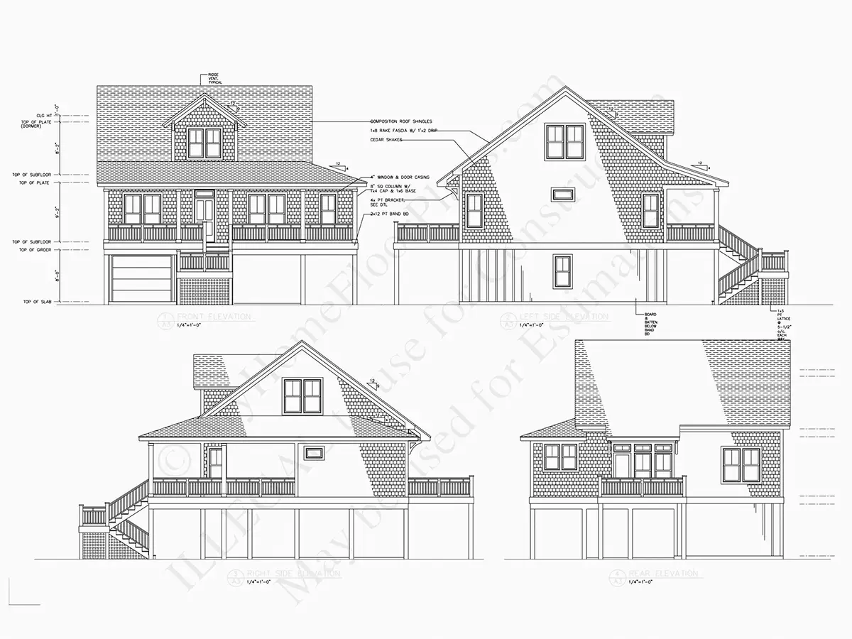 Fațade 7 – Proiect de casa cu 2 etaje 158 m²: 3 Dormitoare, Birou, 2 Bai, Bucatarie deschisa, Garaj — 92700R