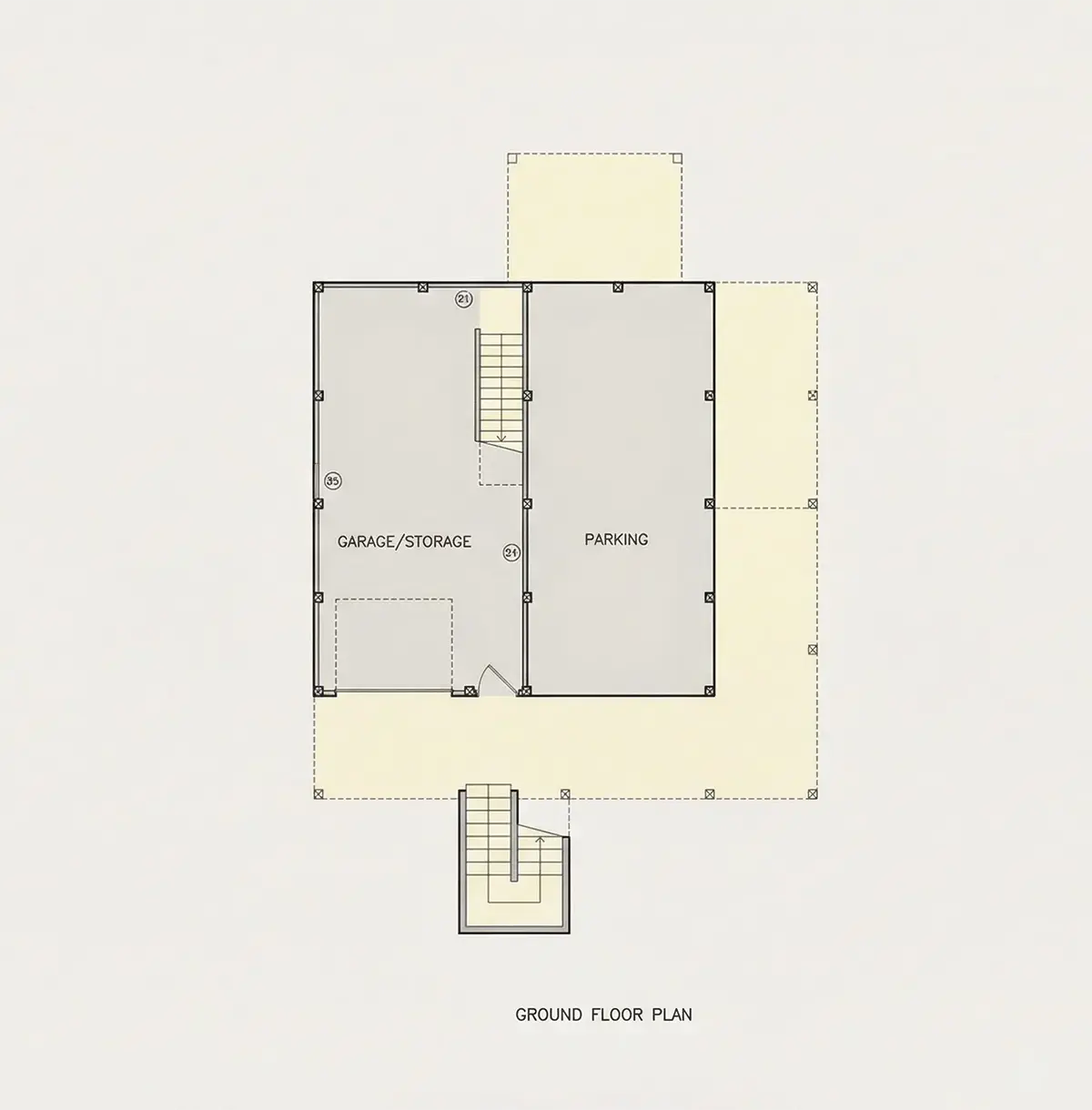 Subsol 8 – Proiect de casa cu 2 etaje 158 m²: 3 Dormitoare, Birou, 2 Bai, Bucatarie deschisa, Garaj — 92700R