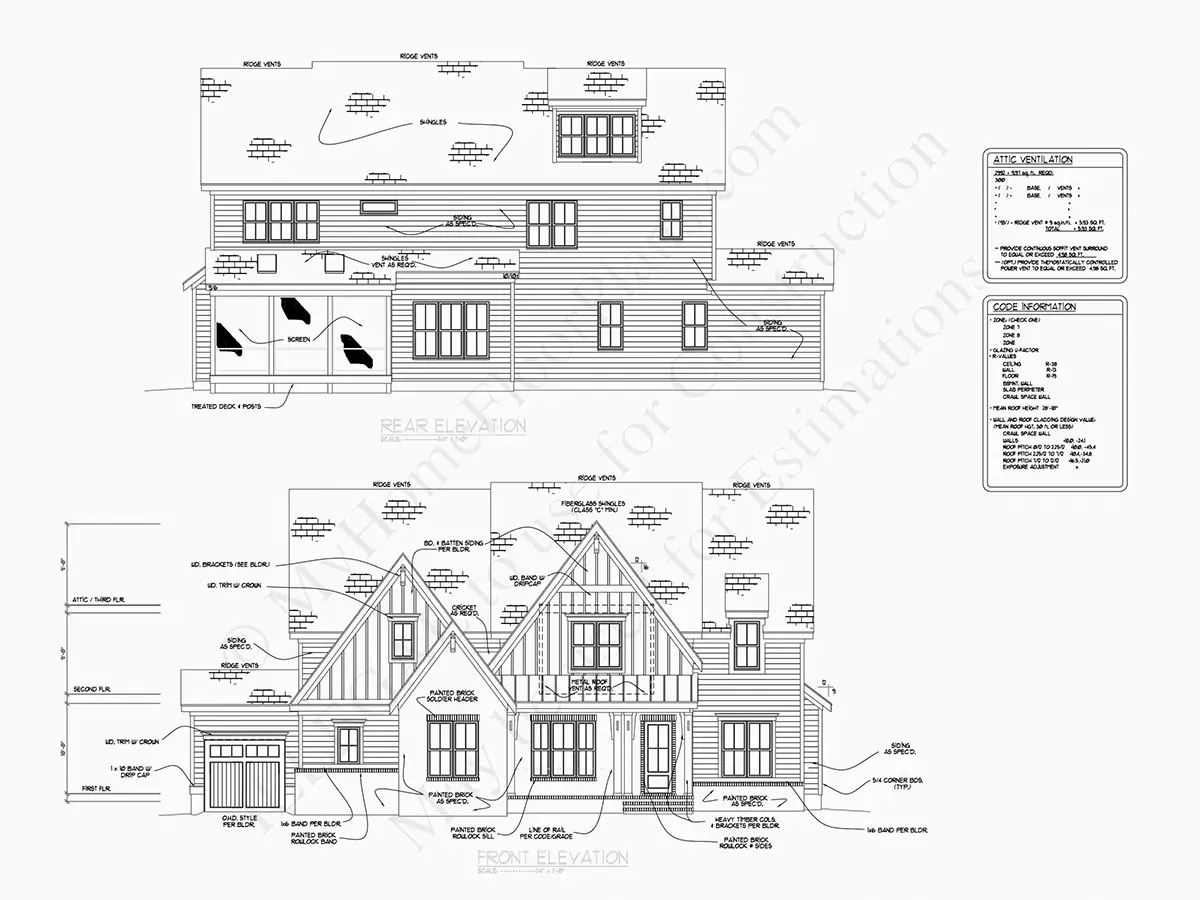 Fațade 6 – Proiect de casa cu 2 etaje 372 m²: 5 Dormitoare, Birou, 6 Bai, Bucatarie deschisa, Garaj — 29445R