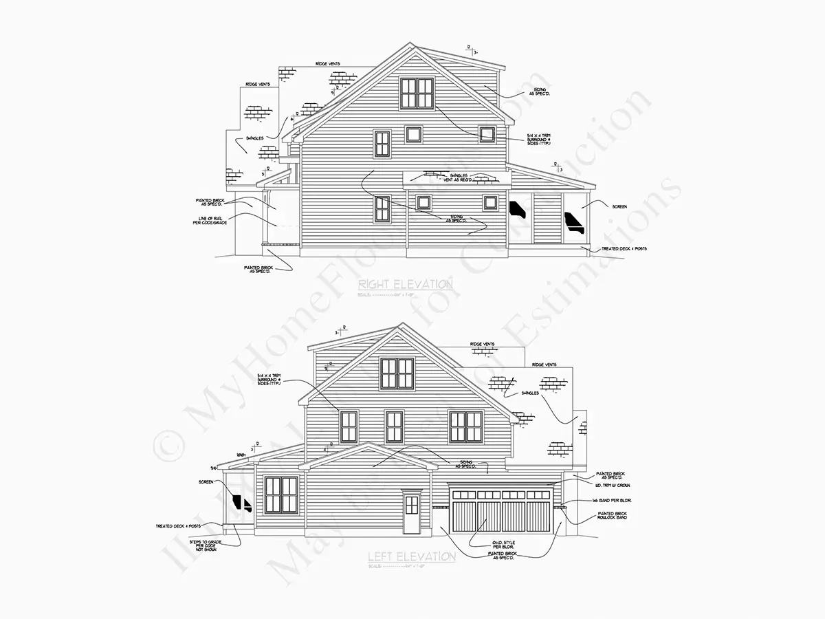 Fațade 7 – Proiect de casa cu 2 etaje 372 m²: 5 Dormitoare, Birou, 6 Bai, Bucatarie deschisa, Garaj — 29445R