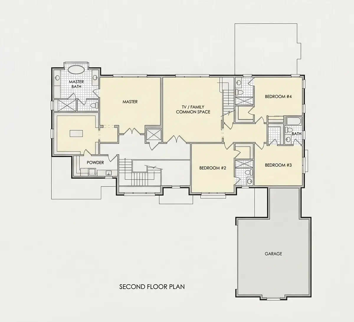 Etaj 1 21 – Proiect de casa cu 2 etaje 483 m²: 5 Dormitoare, Birou, 6 Bai, Bucatarie deschisa, Garaj — 82660R