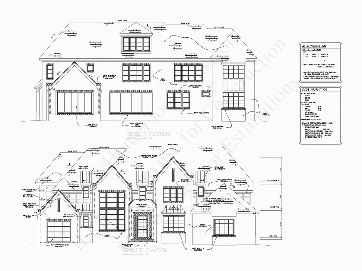 Fațade 18 – Proiect de casa cu 2 etaje 483 m²: 5 Dormitoare, Birou, 6 Bai, Bucatarie deschisa, Garaj — 82660R