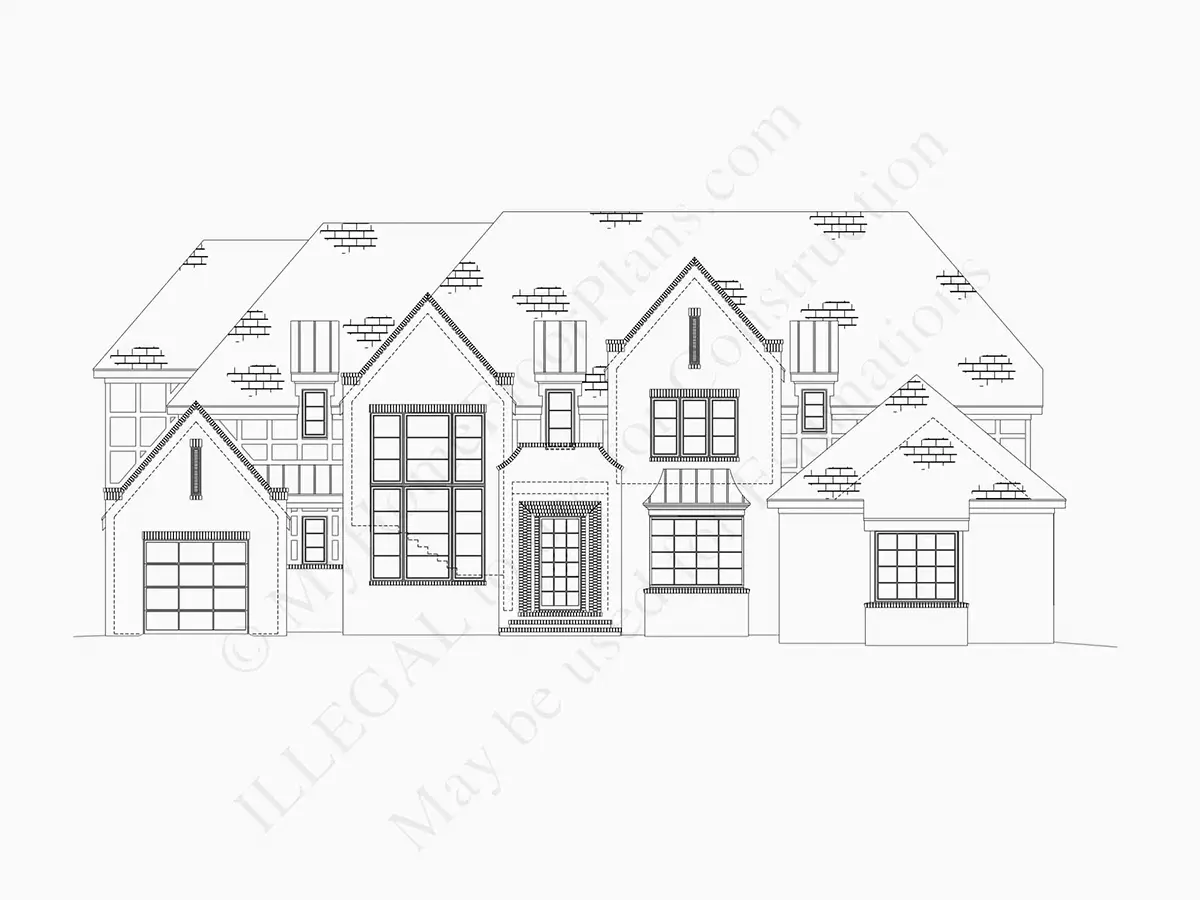 Fațade 17 – Proiect de casa cu 2 etaje 483 m²: 5 Dormitoare, Birou, 6 Bai, Bucatarie deschisa, Garaj — 82660R