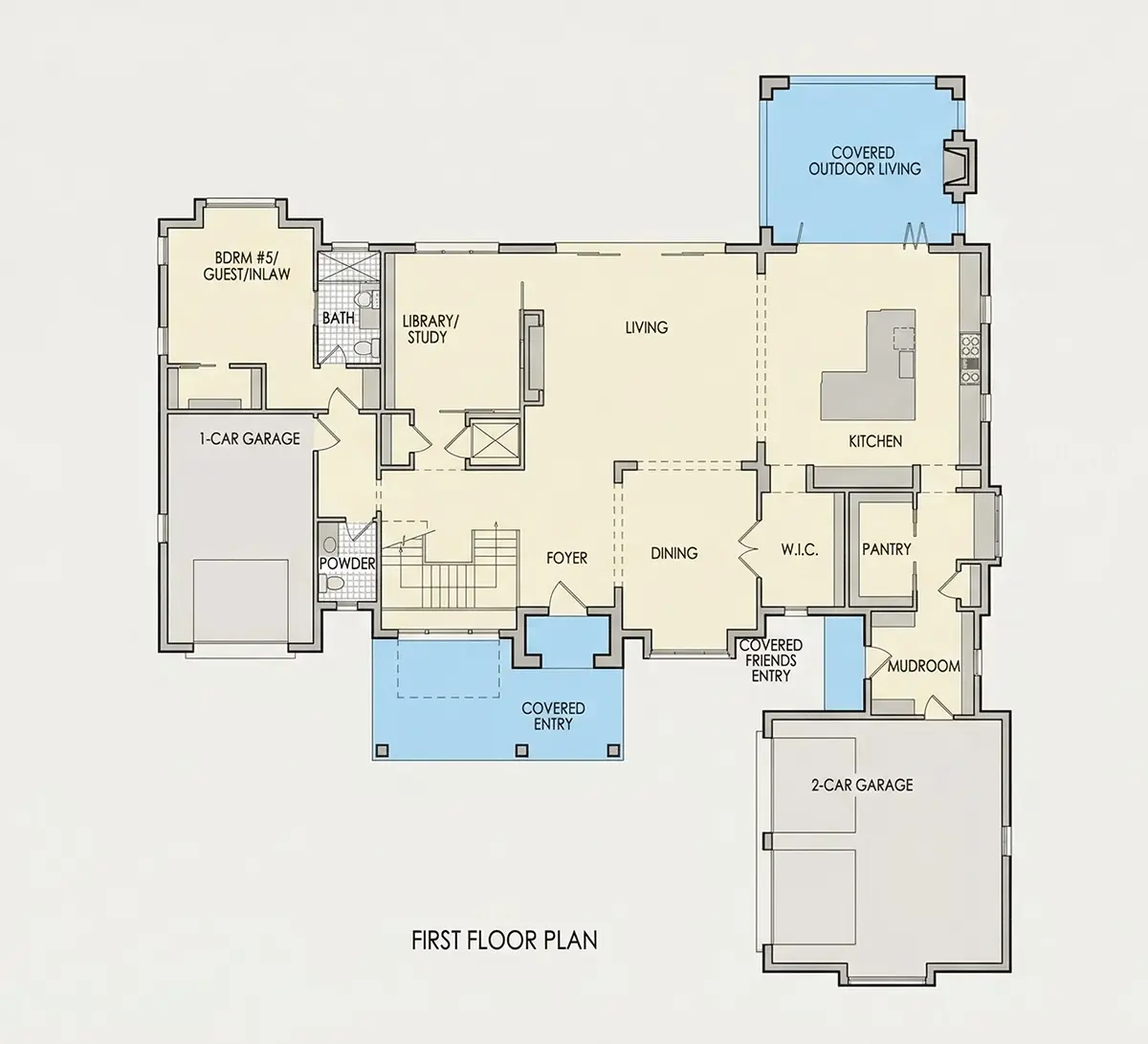 Parter 20 – Proiect de casa cu 2 etaje 483 m²: 5 Dormitoare, Birou, 6 Bai, Bucatarie deschisa, Garaj — 82660R