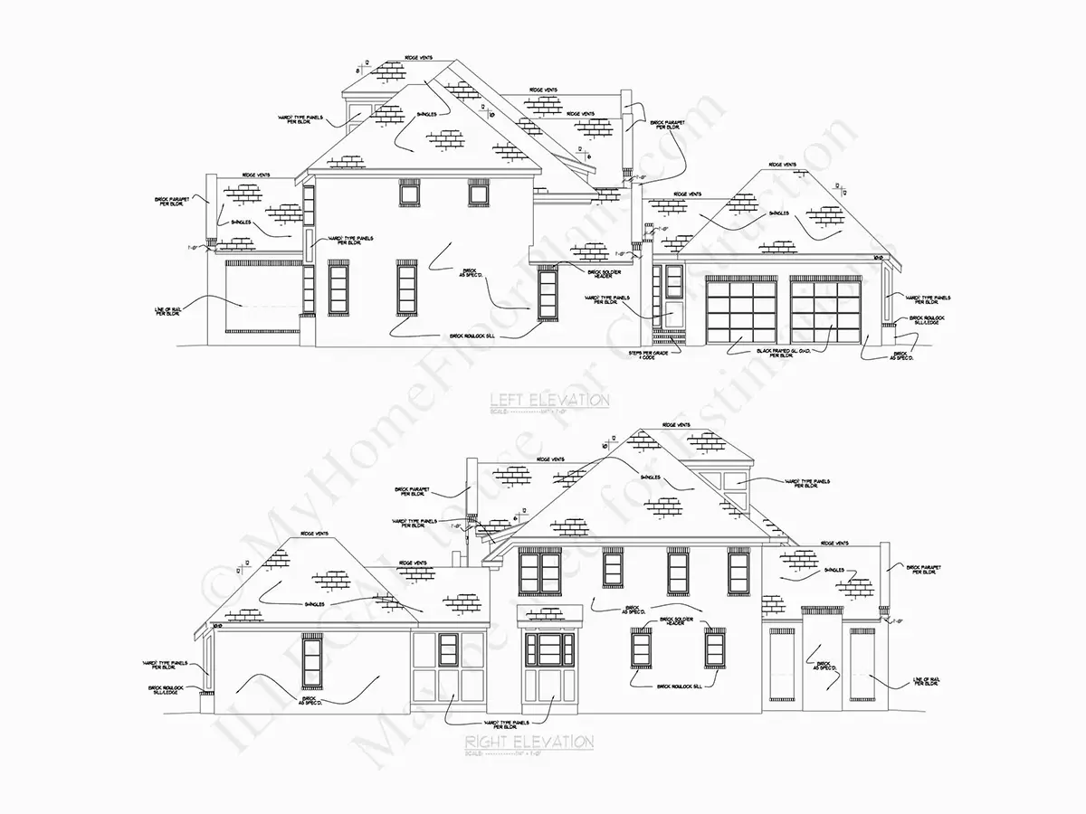 Fațade 19 – Proiect de casa cu 2 etaje 483 m²: 5 Dormitoare, Birou, 6 Bai, Bucatarie deschisa, Garaj — 82660R