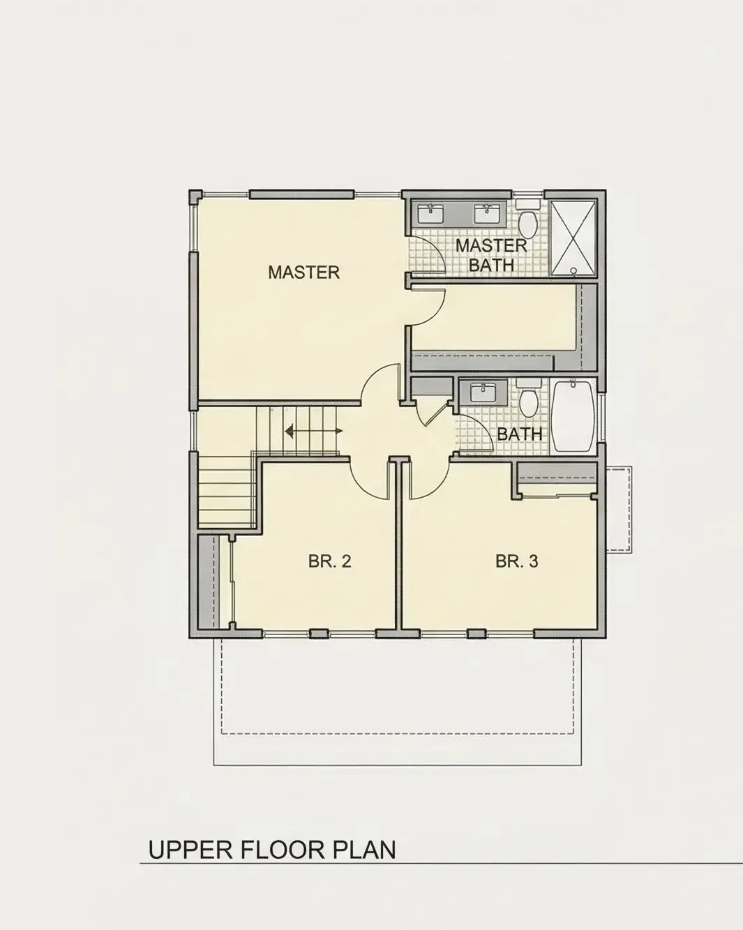 Etaj 1 7 – Proiect de casa cu etaj 130 m²: 3 Dormitoare, 3 Bai, Bucatarie deschisa, fara Garaj — 79238R
