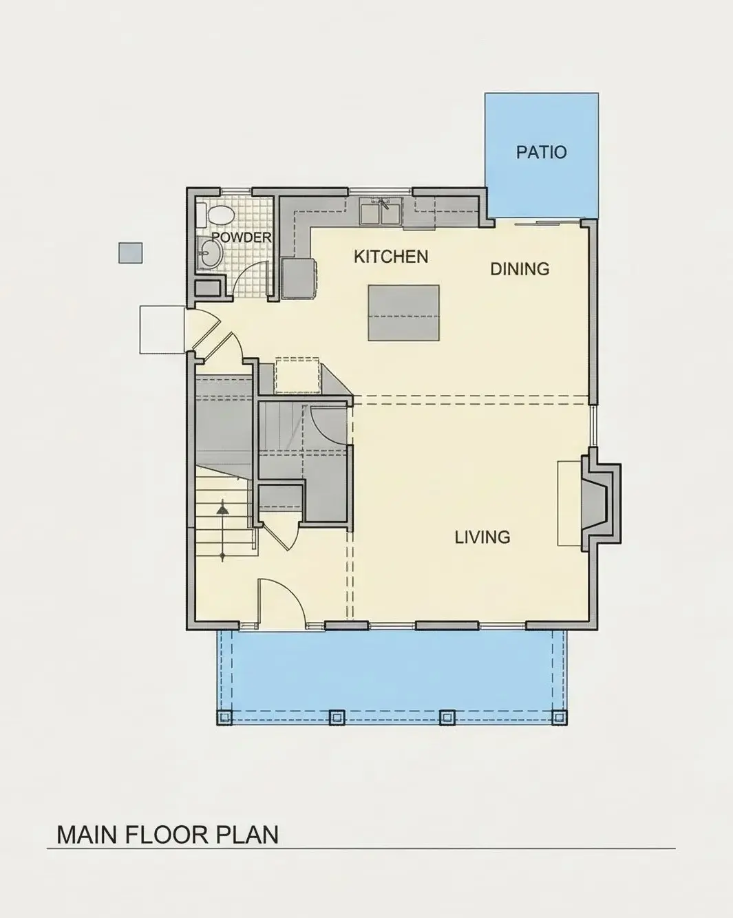 Parter 6 – Proiect de casa cu etaj 130 m²: 3 Dormitoare, 3 Bai, Bucatarie deschisa, fara Garaj — 79238R