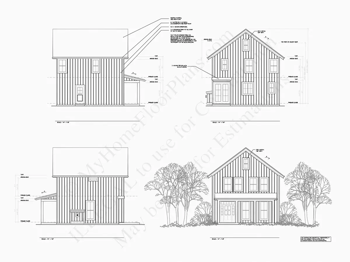 Fațade 5 – Proiect de casa cu etaj 130 m²: 3 Dormitoare, 3 Bai, Bucatarie deschisa, fara Garaj — 79238R