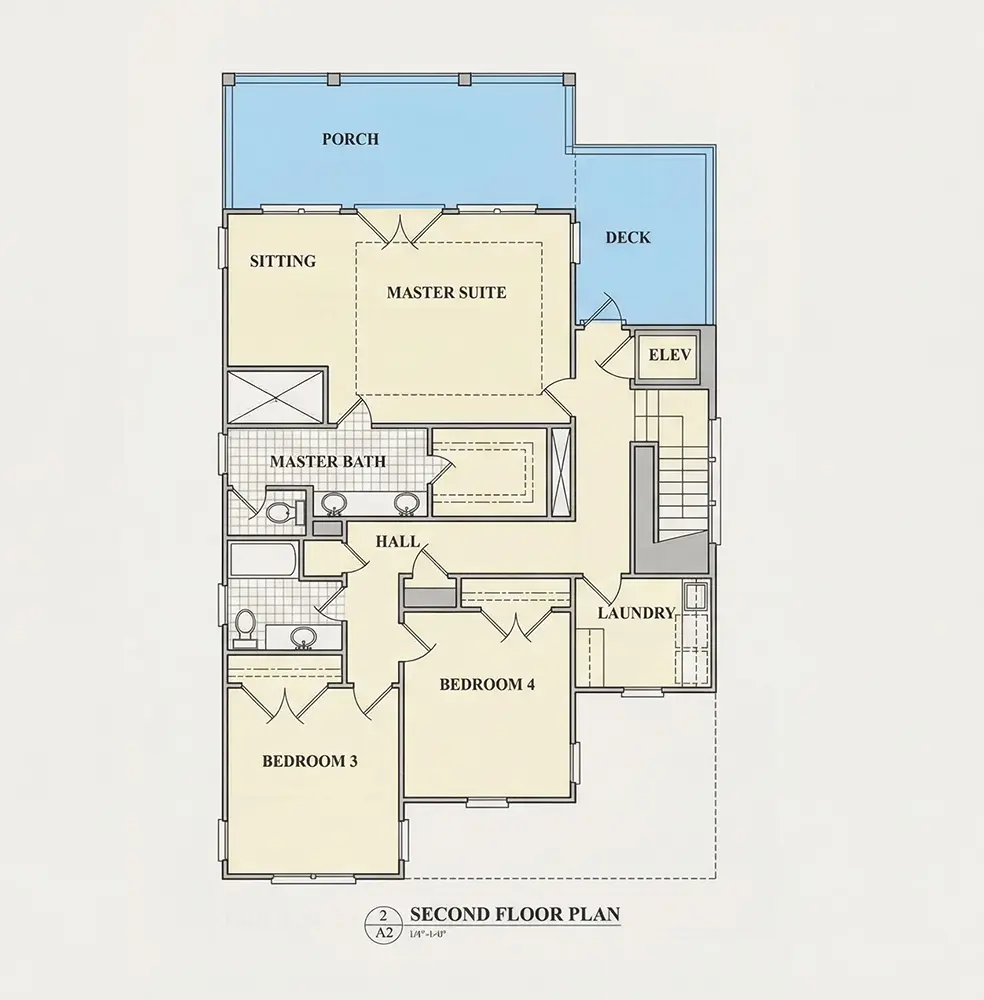 Etaj 1 10 – Proiect de casa cu 2 etaje 259 m²: 4 Dormitoare, 4 Bai, Bucatarie deschisa, Garaj — 70970R