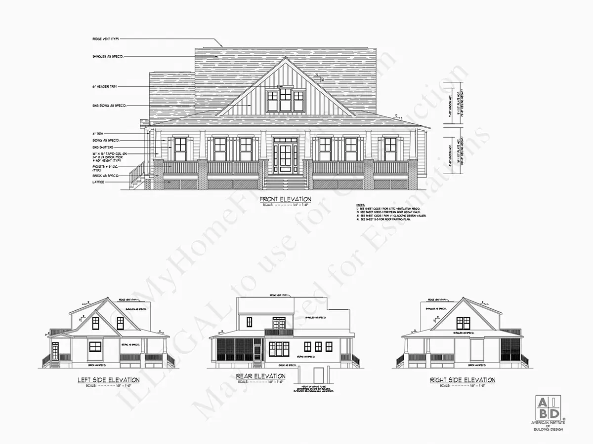 Fațade 5 – Proiect de casa parter cu mansardă 233 m²: 3 Dormitoare, 3 Bai, Bucatarie deschisa, fara Garaj — 78316R
