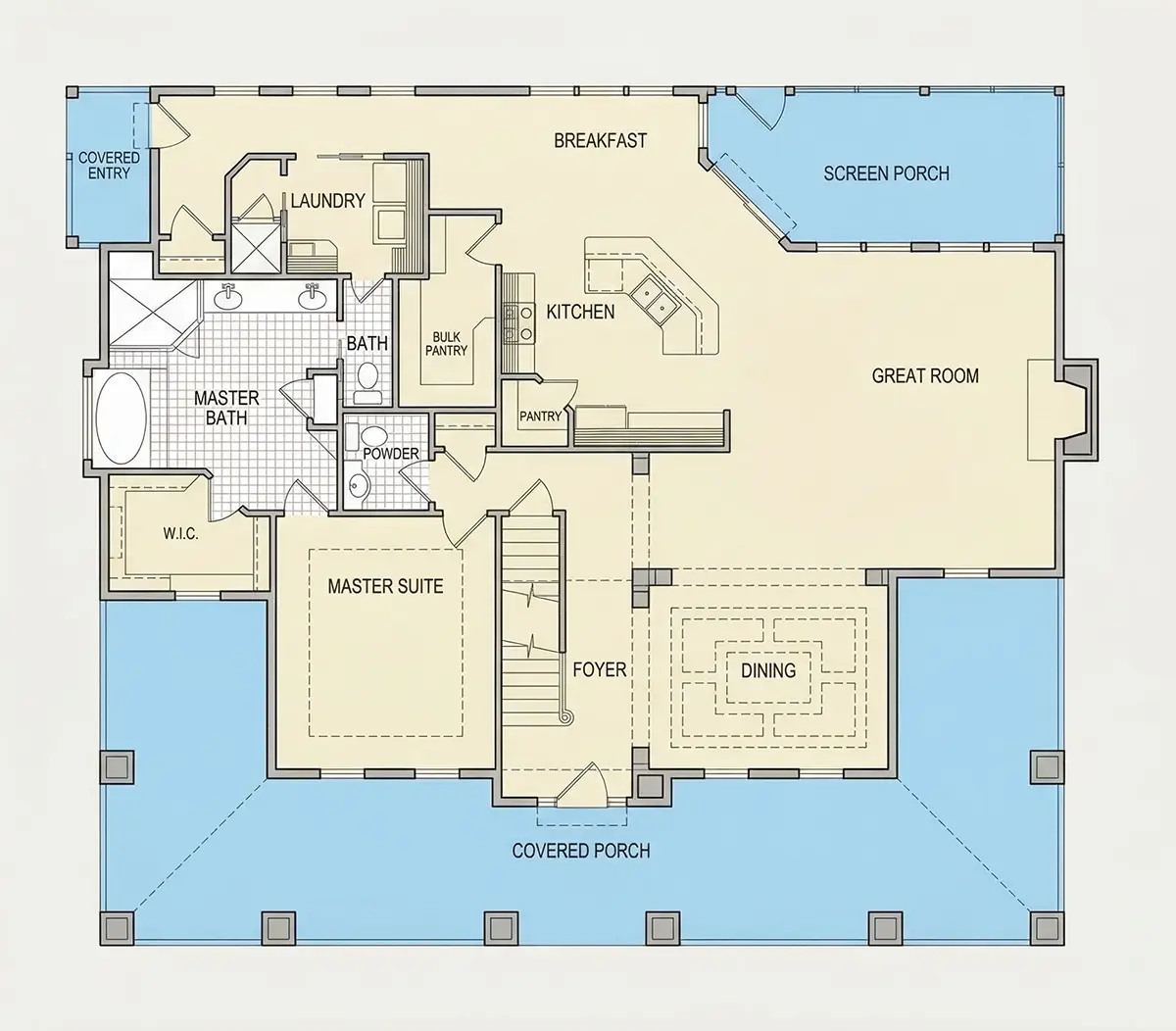 Parter 6 – Proiect de casa parter cu mansardă 233 m²: 3 Dormitoare, 3 Bai, Bucatarie deschisa, fara Garaj — 78316R
