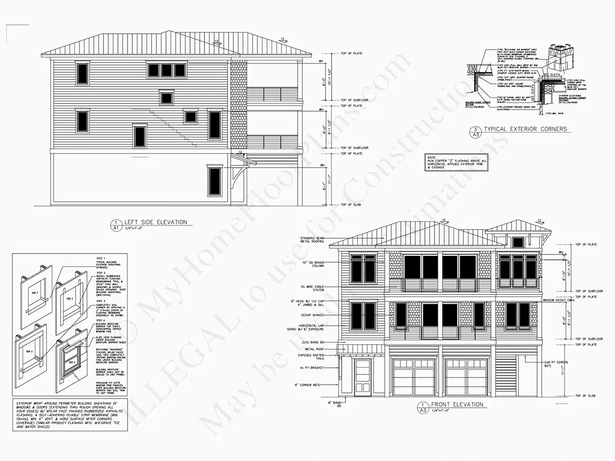 Fațade 7 – Proiect de casa cu 2 etaje 308 m²: 4 Dormitoare, 5 Bai, Bucatarie deschisa, Garaj — 90946R