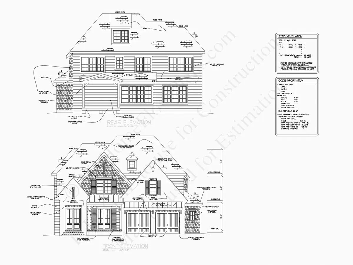 Fațade 6 – Proiect de casa cu etaj 299 m²: 4 Dormitoare, 5 Bai, Bucatarie deschisa, Garaj — 29805R
