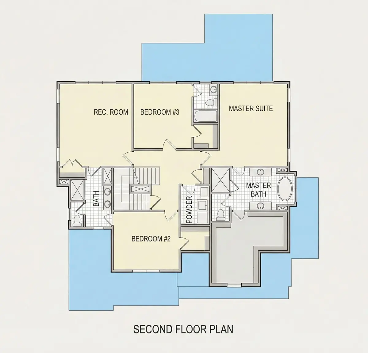 Etaj 1 9 – Proiect de casa cu etaj 299 m²: 4 Dormitoare, 5 Bai, Bucatarie deschisa, Garaj — 29805R