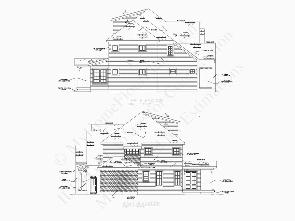 Fațade 7 – Proiect de casa cu etaj 299 m²: 4 Dormitoare, 5 Bai, Bucatarie deschisa, Garaj — 29805R