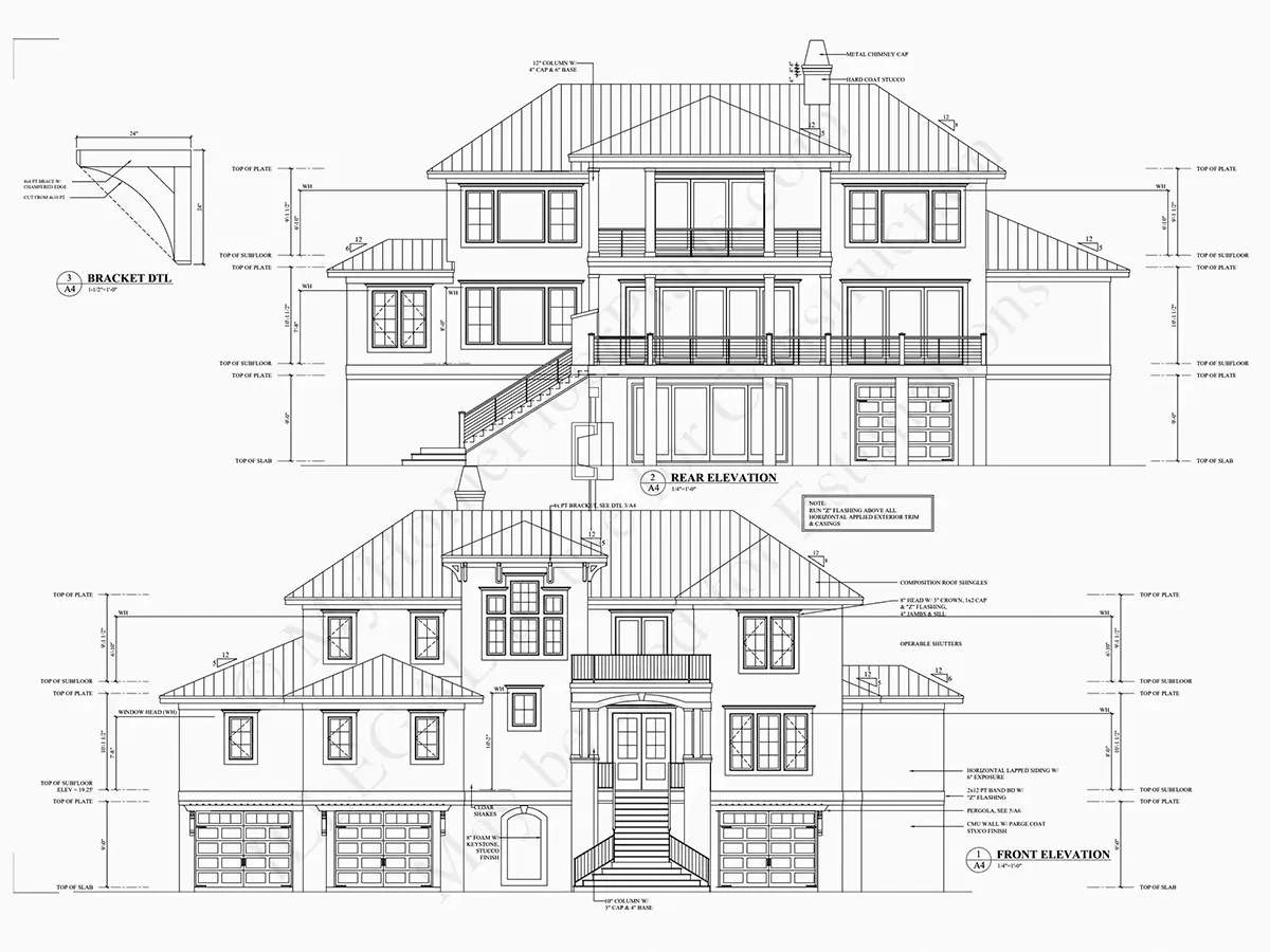 Fațade 6 – Proiect de casa cu 2 etaje 573 m²: 4 Dormitoare, 6 Bai, Bucatarie deschisa, Garaj — 90915R