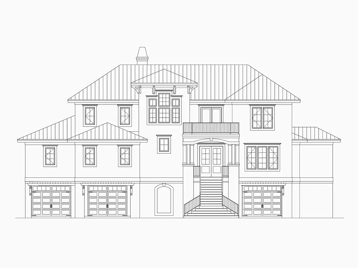 Fațade 5 – Proiect de casa cu 2 etaje 573 m²: 4 Dormitoare, 6 Bai, Bucatarie deschisa, Garaj — 90915R