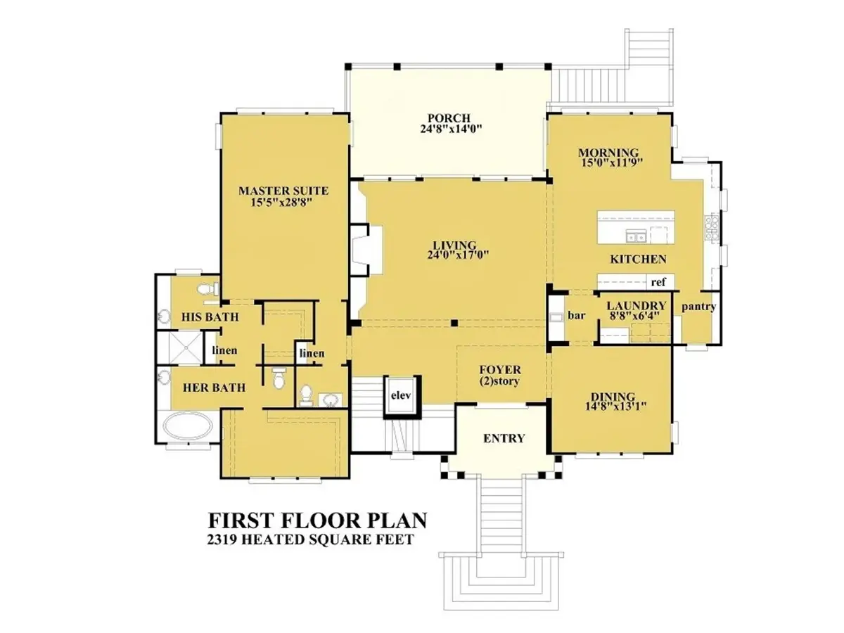Parter 9 – Proiect de casa cu 2 etaje 573 m²: 4 Dormitoare, 6 Bai, Bucatarie deschisa, Garaj — 90915R