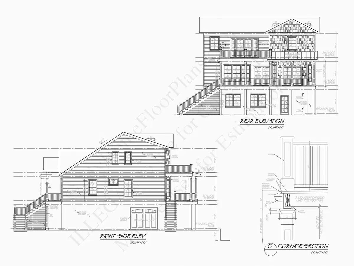 Fațade 7 – Proiect de casa cu 2 etaje 250 m²: 4 Dormitoare, 3 Bai, Bucatarie deschisa, Garaj — 25020R