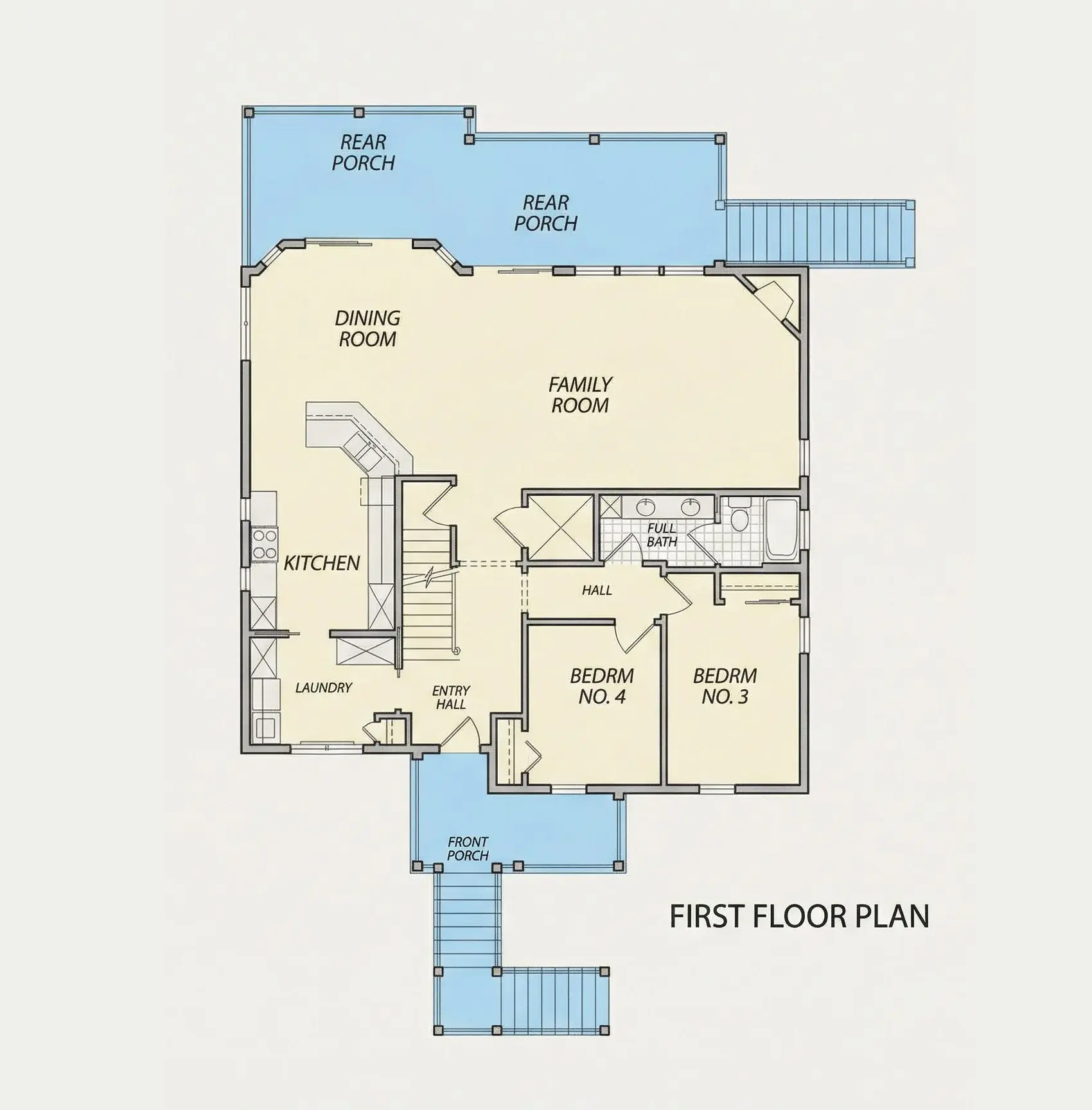 Parter 9 – Proiect de casa cu 2 etaje 250 m²: 4 Dormitoare, 3 Bai, Bucatarie deschisa, Garaj — 25020R