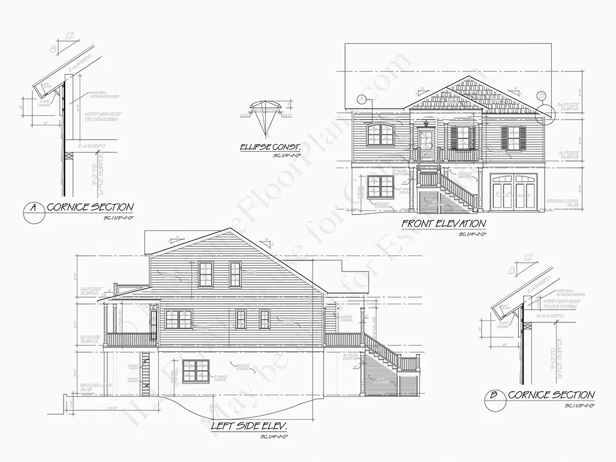 Fațade 6 – Proiect de casa cu 2 etaje 250 m²: 4 Dormitoare, 3 Bai, Bucatarie deschisa, Garaj — 25020R