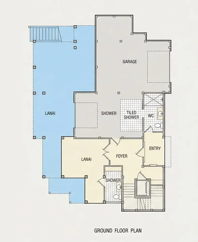 Subsol 11 – Proiect de casa cu 2 etaje 213 m²: 4 Dormitoare, Birou, 6 Bai, Bucatarie deschisa, Garaj — 89404R