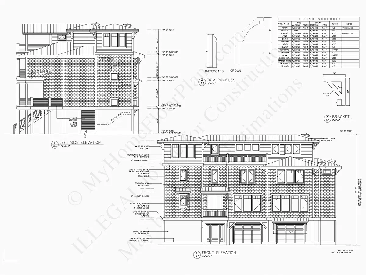 Fațade 9 – Proiect de casa cu 2 etaje 213 m²: 4 Dormitoare, Birou, 6 Bai, Bucatarie deschisa, Garaj — 89404R