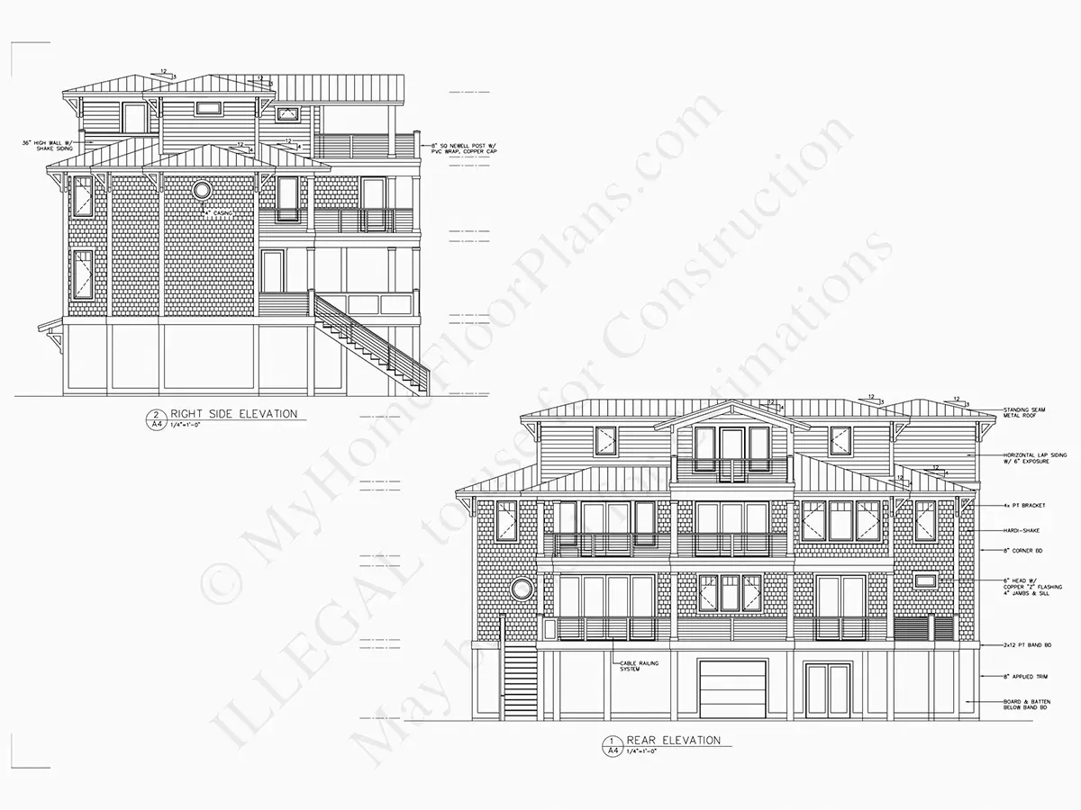 Fațade 10 – Proiect de casa cu 2 etaje 213 m²: 4 Dormitoare, Birou, 6 Bai, Bucatarie deschisa, Garaj — 89404R