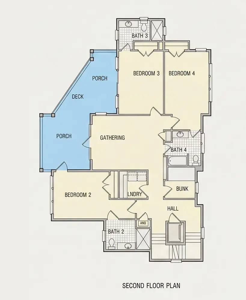 Etaj 1 13 – Proiect de casa cu 2 etaje 213 m²: 4 Dormitoare, Birou, 6 Bai, Bucatarie deschisa, Garaj — 89404R