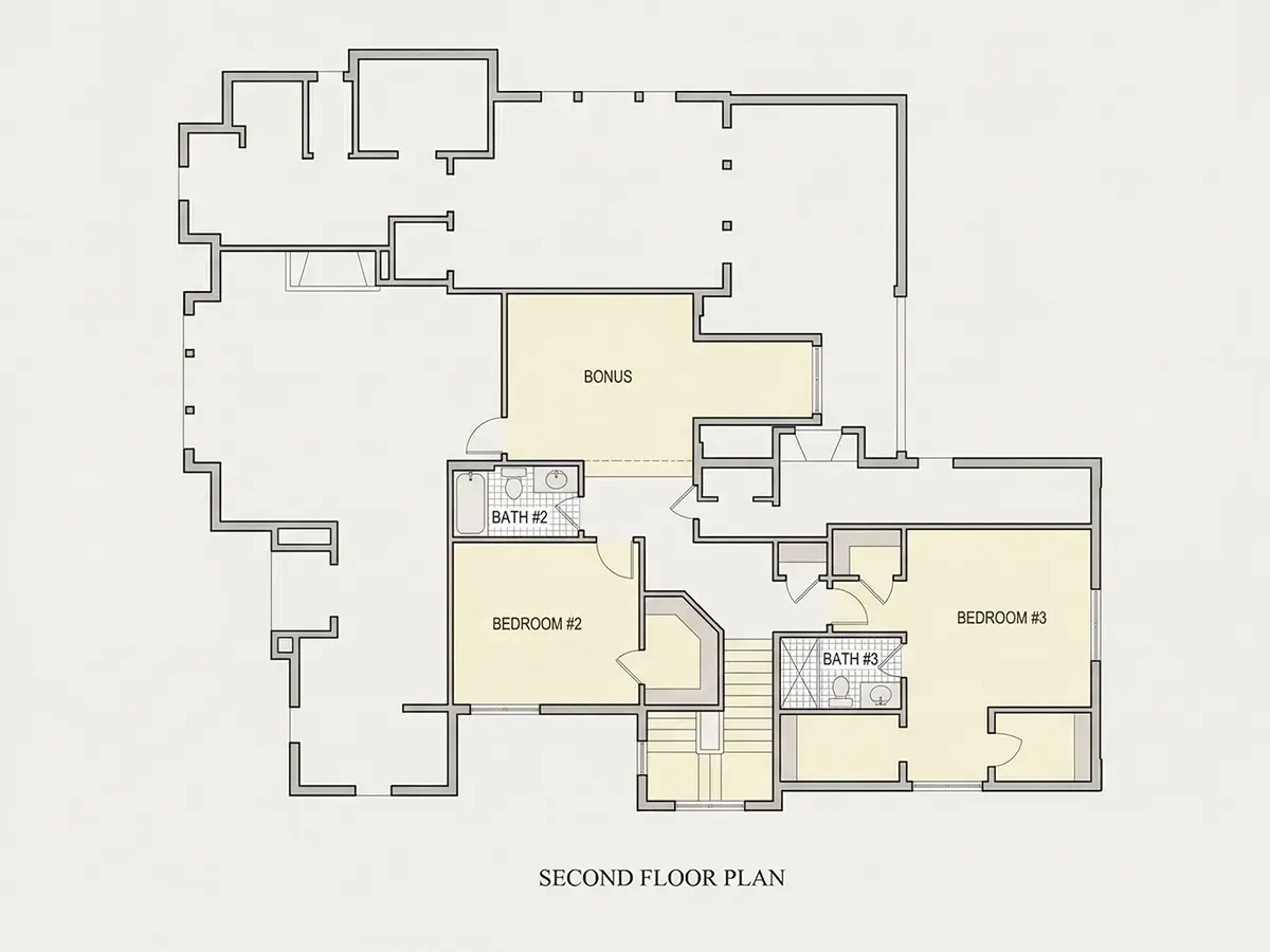 Etaj 1 22 – Proiect de casa parter cu mansardă 176 m²: 3 Dormitoare, Birou, 4 Bai, Bucatarie deschisa, Garaj — 91640R