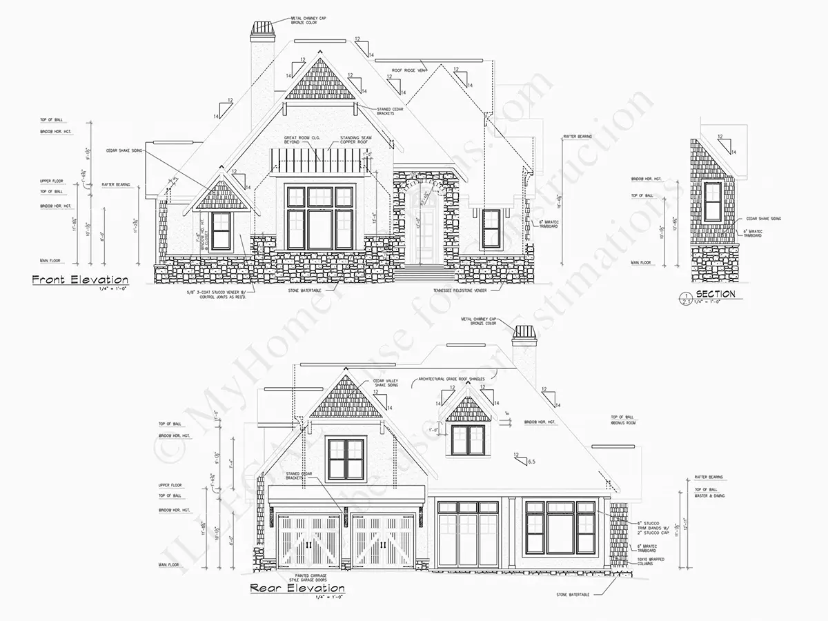 Fațade 19 – Proiect de casa parter cu mansardă 176 m²: 3 Dormitoare, Birou, 4 Bai, Bucatarie deschisa, Garaj — 91640R