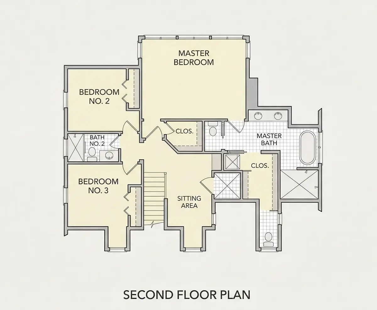 Etaj 1 26 – Proiect de casa cu 2 etaje 281 m²: 3 Dormitoare, 4 Bai, Bucatarie deschisa, Garaj — 89558R