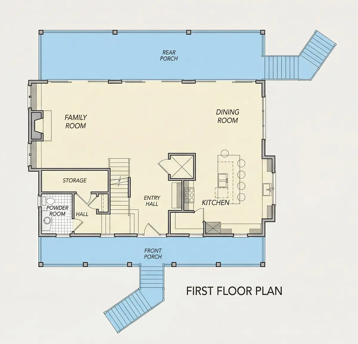 Parter 25 – Proiect de casa cu 2 etaje 281 m²: 3 Dormitoare, 4 Bai, Bucatarie deschisa, Garaj — 89558R