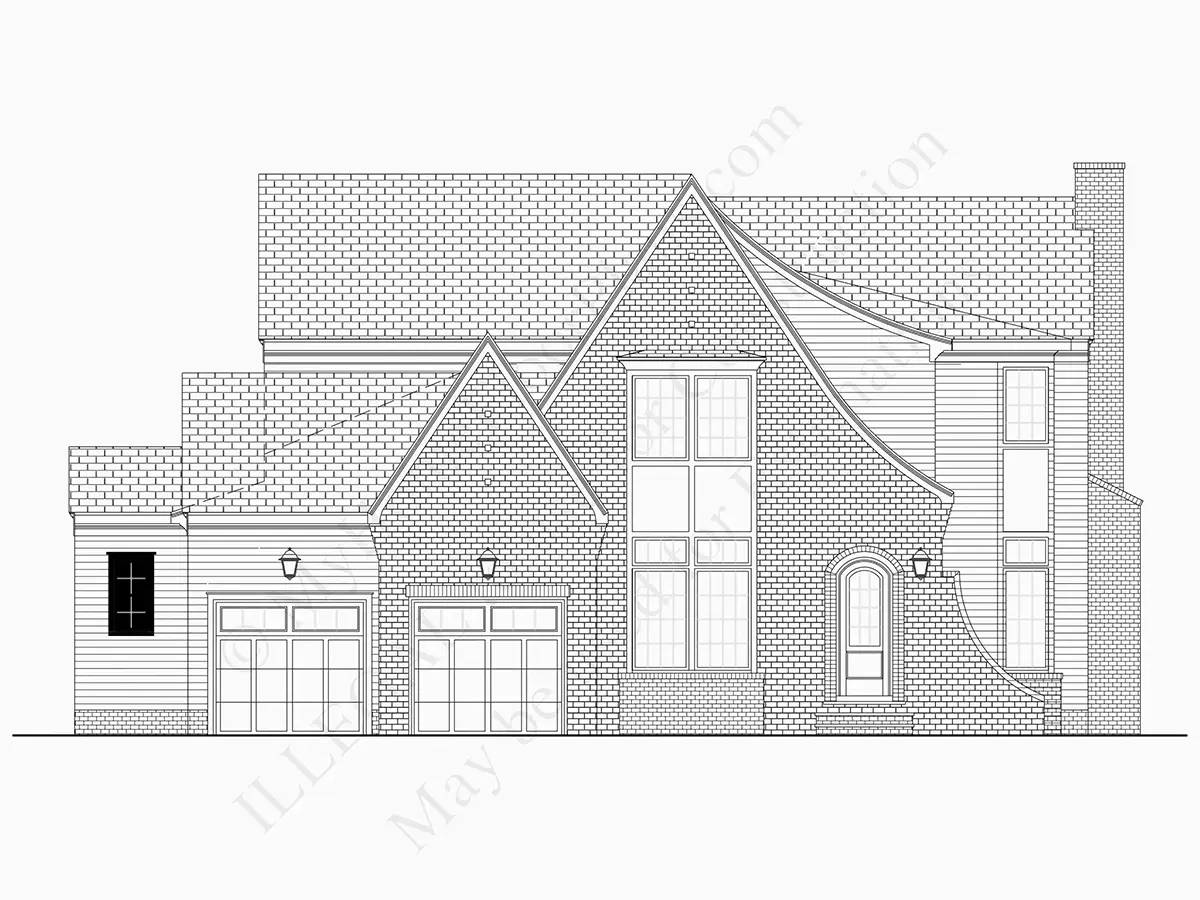 Fațade 9 – Proiect de casa cu etaj 334 m²: 4 Dormitoare, Birou, 5 Bai, Bucatarie deschisa, Garaj — 74831R