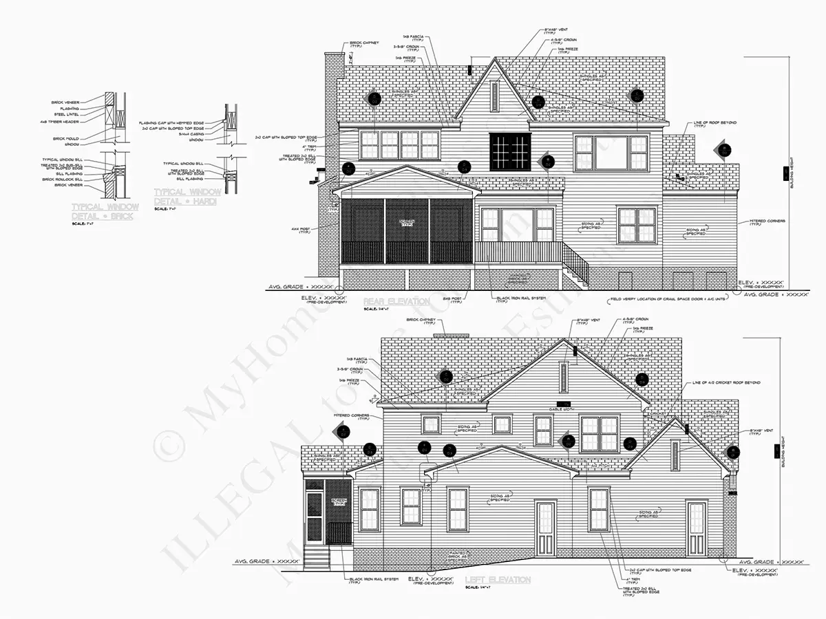 Fațade 11 – Proiect de casa cu etaj 334 m²: 4 Dormitoare, Birou, 5 Bai, Bucatarie deschisa, Garaj — 74831R