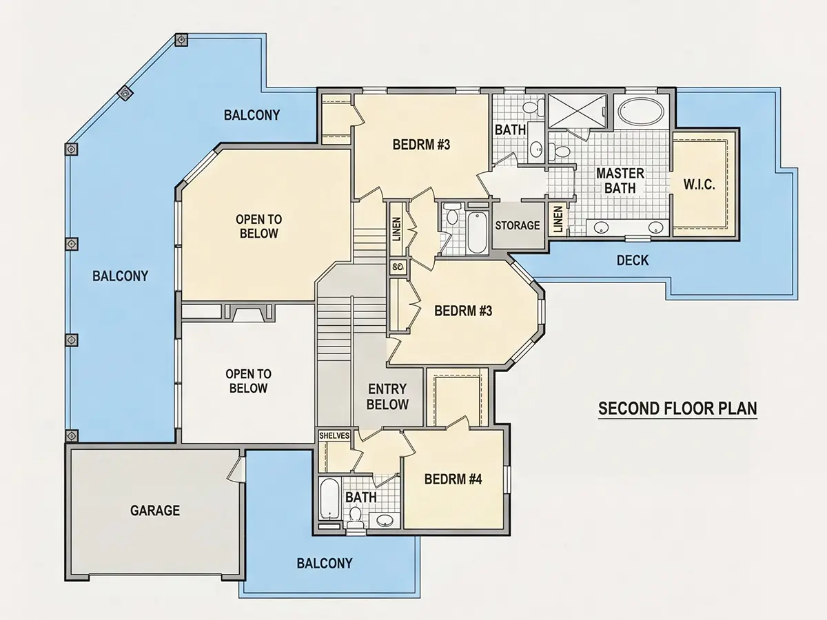 Etaj 1 29 – Proiect de casa cu etaj 390 m²: 4 Dormitoare, Birou, 5 Bai, Bucatarie deschisa, Garaj — 20933R