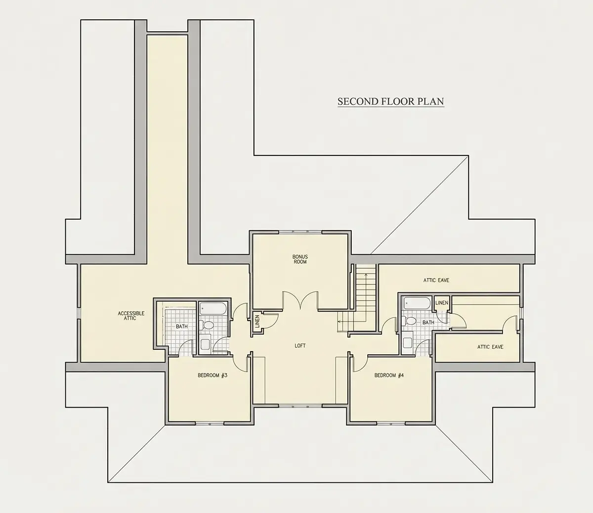 Etaj 1 22 – Proiect de casa parter cu mansardă 341 m²: 4 Dormitoare, Birou, 5 Bai, Bucatarie deschisa, Garaj — 11321R