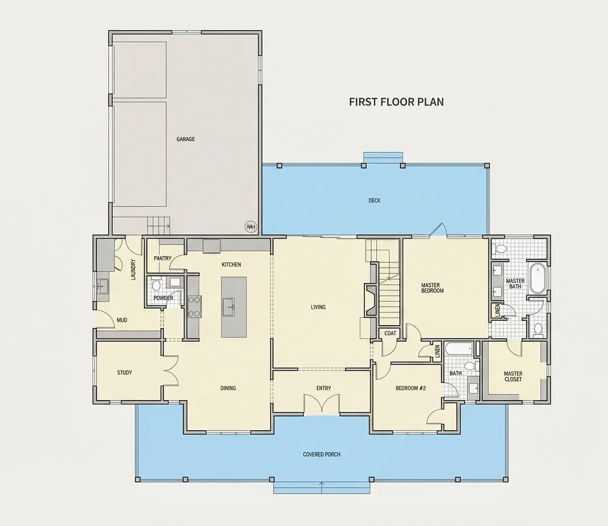 Parter 21 – Proiect de casa parter cu mansardă 341 m²: 4 Dormitoare, Birou, 5 Bai, Bucatarie deschisa, Garaj — 11321R