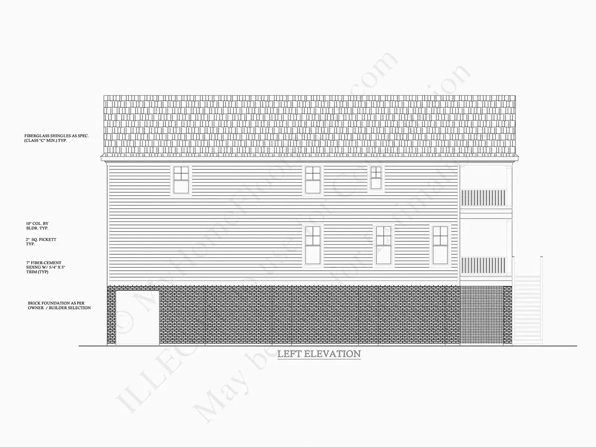Fațade 8 – Proiect de casa cu 2 etaje 360 m²: 6 Dormitoare, 6 Bai, Bucatarie deschisa, Garaj — 57962R